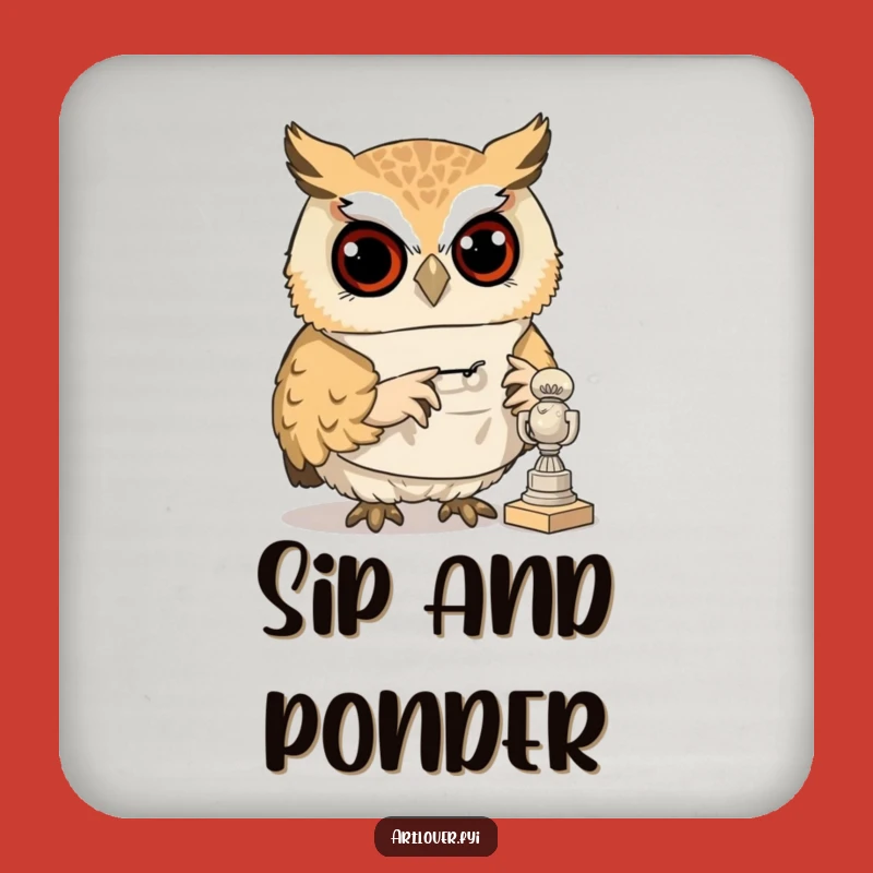 Funny Art Owl Coaster: Curious Hoot Protection - Great Gift!