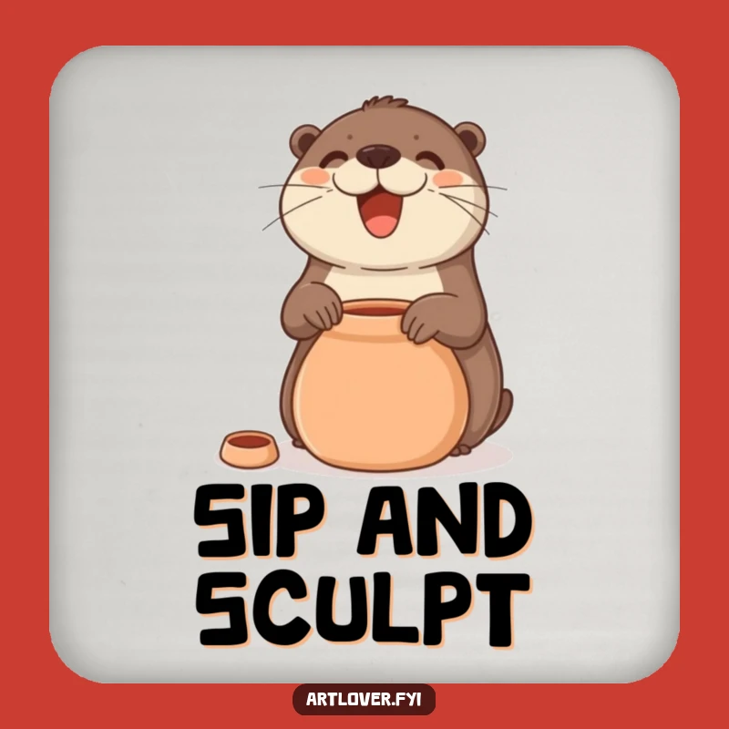 Funny Otter Pottery Coaster: Protect Surfaces with a Smiling Artist