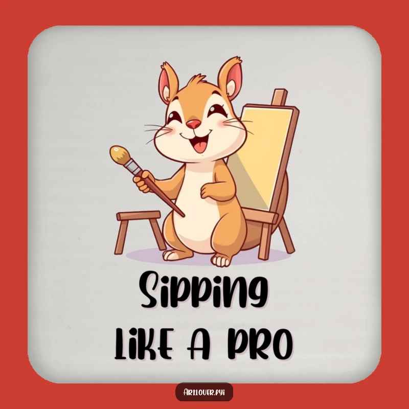 Funny Squirrel Artist Coaster: Protect Surfaces with Delight, Painter's Charm, Humorous Gift