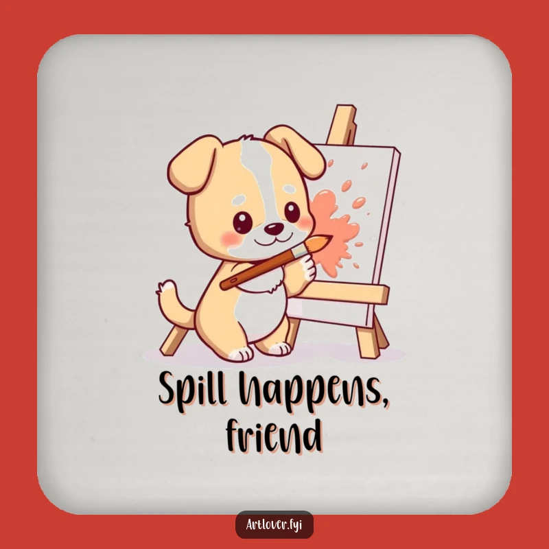 Funny Dog Artist Drink Coaster: Protects Surfaces Cute Character Splashing Paint, Humorous Gift!