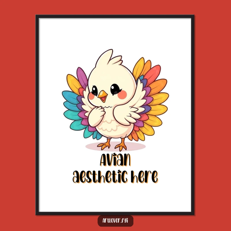 Funny Bird Art Poster, Humming Artist Arranging Feathers for Wall Decor