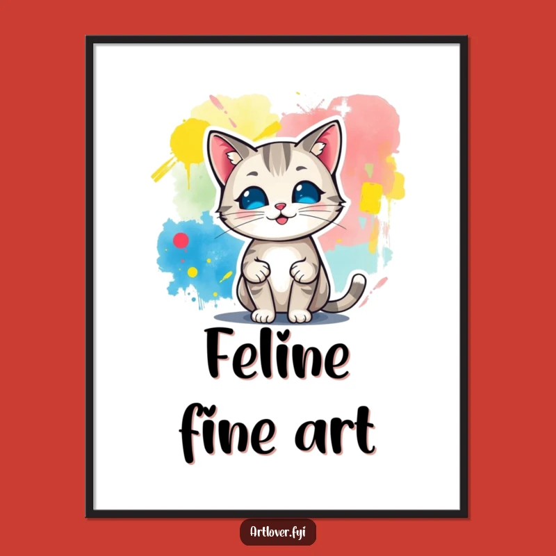 Funny Cat Abstract Art Poster, Proud Artist Feline Decor, Gallery Piece