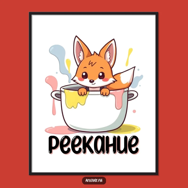 Funny Fox Artist Poster: Curious Character Peeking, Unique Humorous Wall Art!