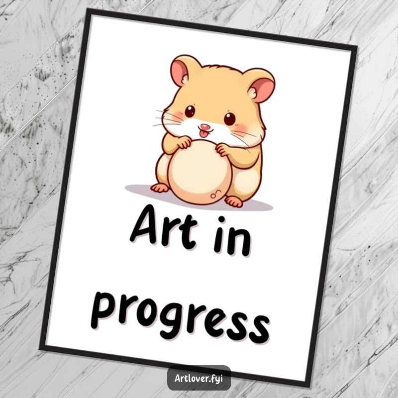 Funny Hamster Sculptor Poster of a cute hamster focused on sculpting clay, adding a whimsical and humorous touch.