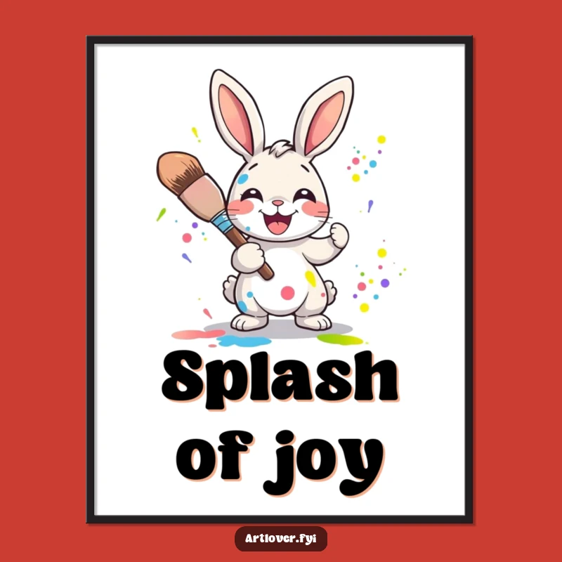 Funny Rabbit Artist Poster: Joyful Character Splattering Colors, Vibrant Humorous Wall Art!