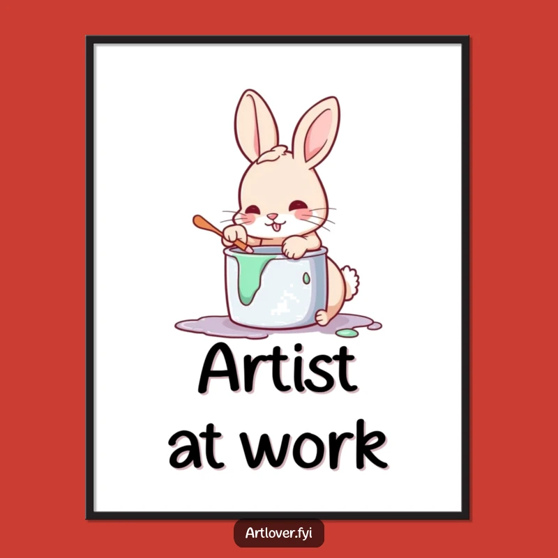 Funny Rabbit Painter Poster: Vibrant & Humorous Artastic Wall Decor Gift
