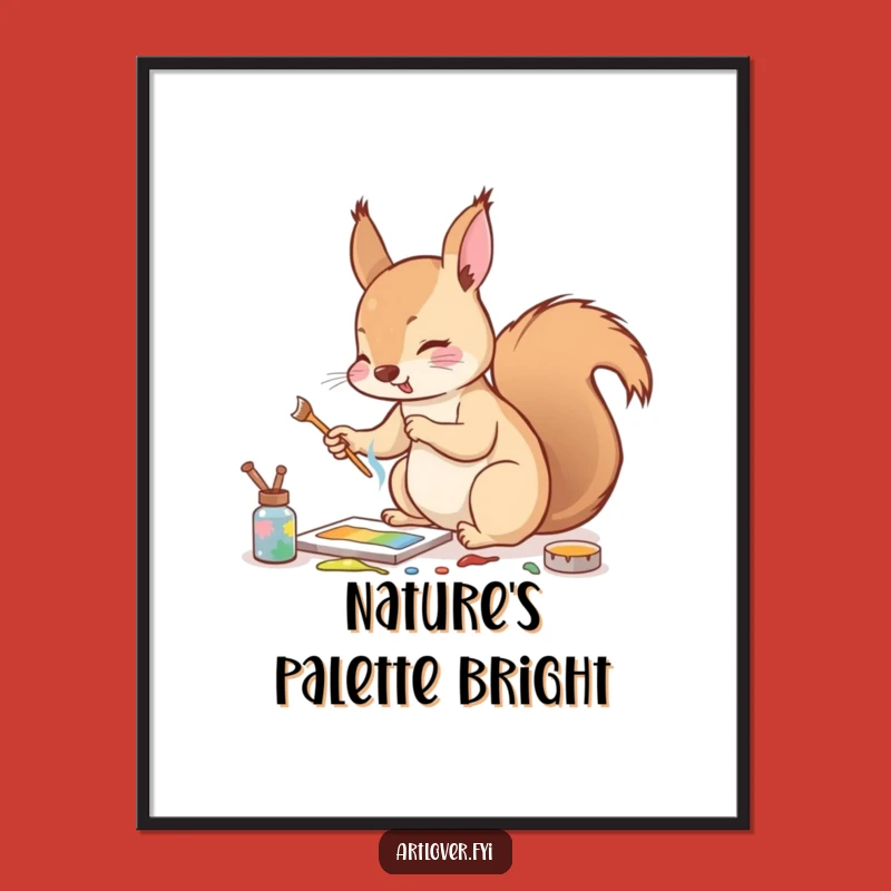 Funny Squirrel Art Poster: Decorate with Energetic Painter Fun!