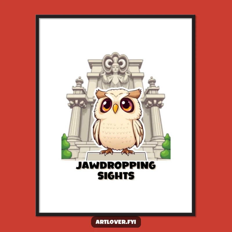 Funny Surprised Owl Statue Poster: Wall Decor for Awe-Inspiring Spaces