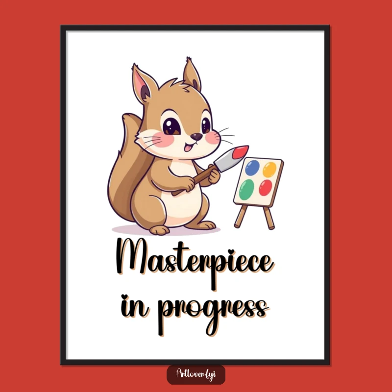 Funny Squirrel Art Poster: Vibrant Squirrel Mixing Colors, Creative Wall Art Funny Gift
