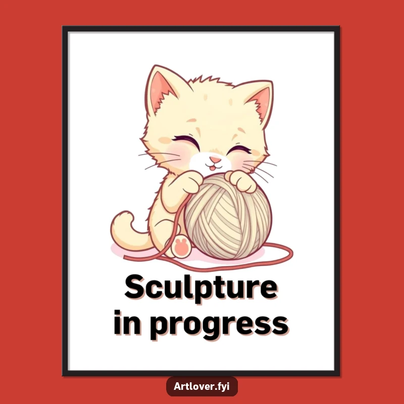Funny Kitten Sculpting Yarn Poster - Whimsical Wall Art for Cat Lovers