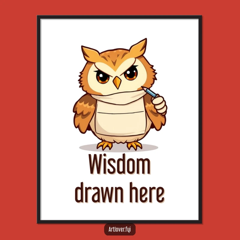 Funny Owl Art Poster: Concentrated Drawing, Creative Wall Art Funny Gift