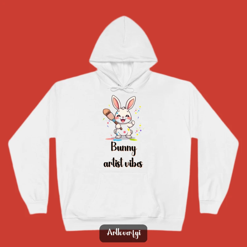 Funny Rabbit Artist Hoodie: Cozy Joyful Character Splattering Colors, Warm Humorous Gift!