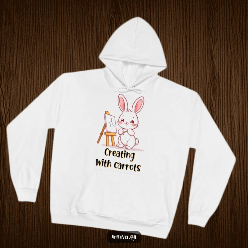 Funny Bunny Artist Hoodie featuring a cute kawaii bunny with an easel, offering warmth, comfort, and artistic humor.