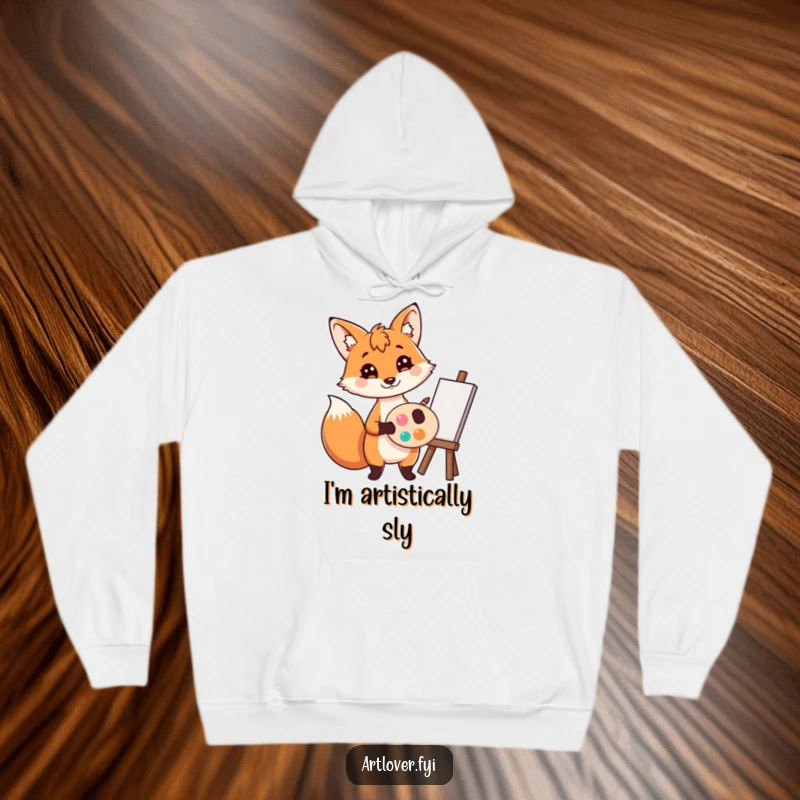 Funny Fox Artist Hoodie: A playful fox artist holding a palette and brush, ready for artistic expression, excellent funny gift.