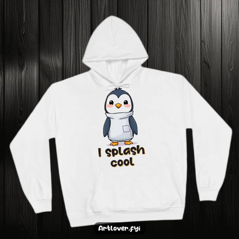 Funny hoodie showcasing a happy penguin artist sporting a painter's smock, ready to paint and spread artistic joy.