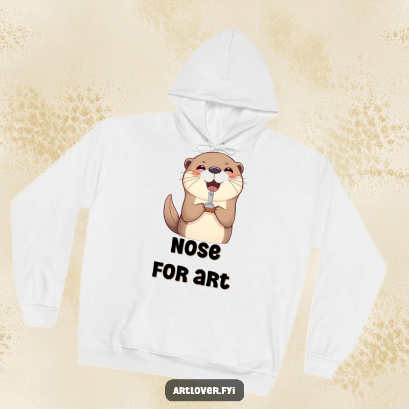 Funny otter balance hoodie, a soft sweatshirt featuring a joyful otter balancing a miniature sculpture on its nose.