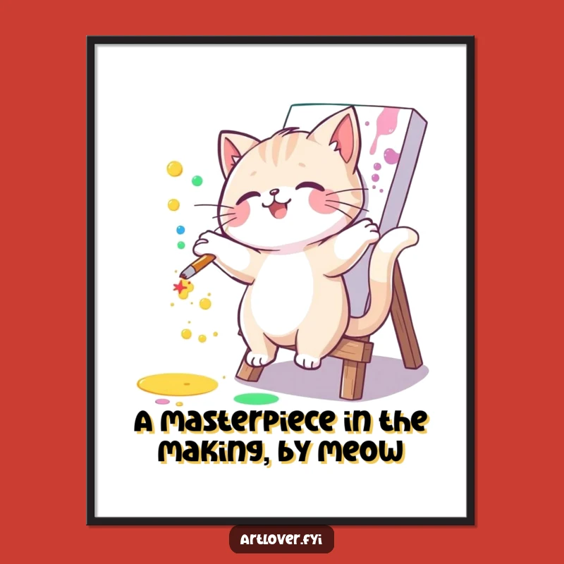 Funny Free Printable Wall Art: Cat Splattering Paint for an Artistic Downloadable Gift