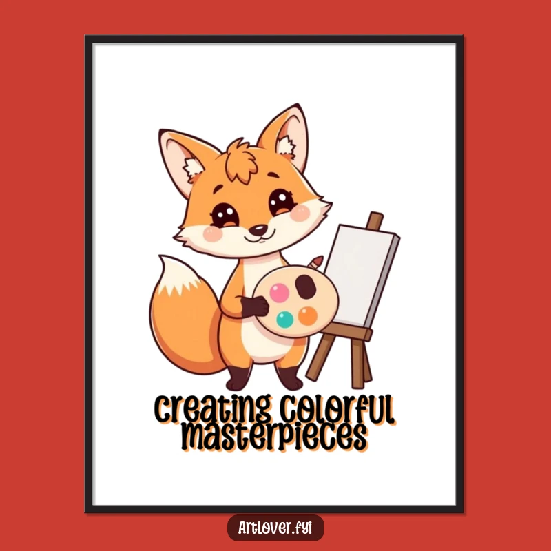 Free Printable Fox Artist Wall Art - Funny Painter Pup Downloadable Poster