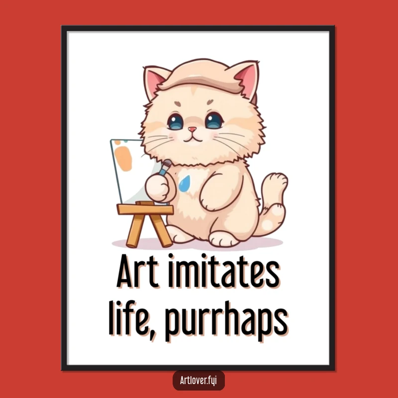 Free Printable Cat Artist Wall Art: Funny Beret Painter Downloadable Artwork