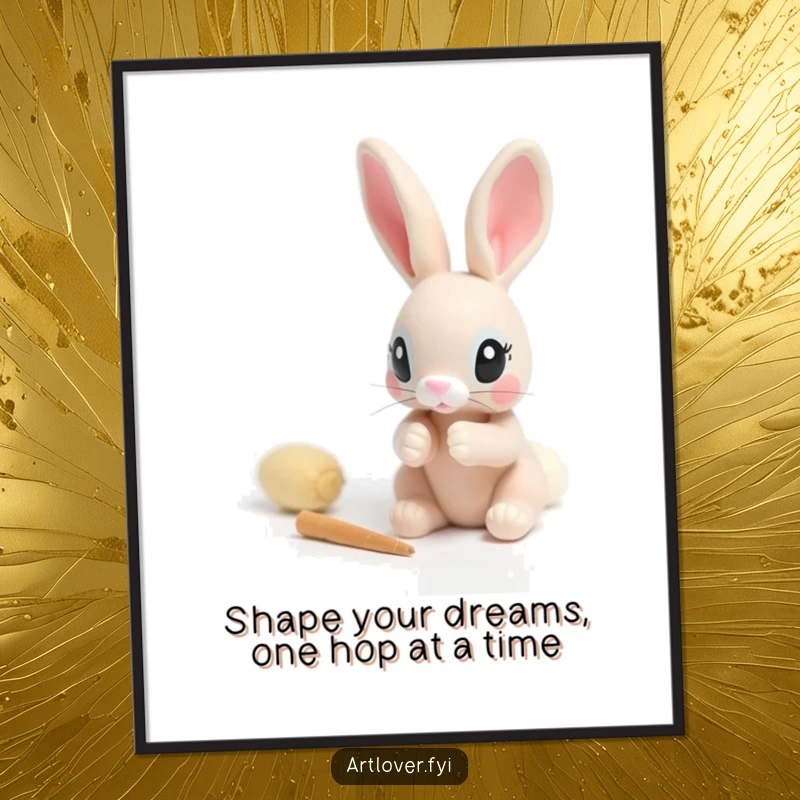 Funny Free Printable Wall Art: A rabbit with incredibly focused eyes, carefully sculpting a small, detailed clay figure.