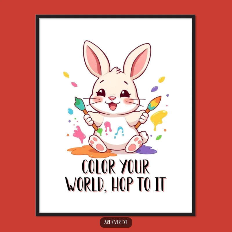 Free Printable Rabbit Painter Wall Art: Funny Colorful Paws Downloadable Artwork
