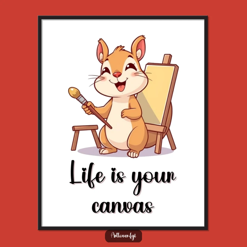 Free Printable Wall Art: Delighted Squirrel Artist - Funny Downloadable Decor