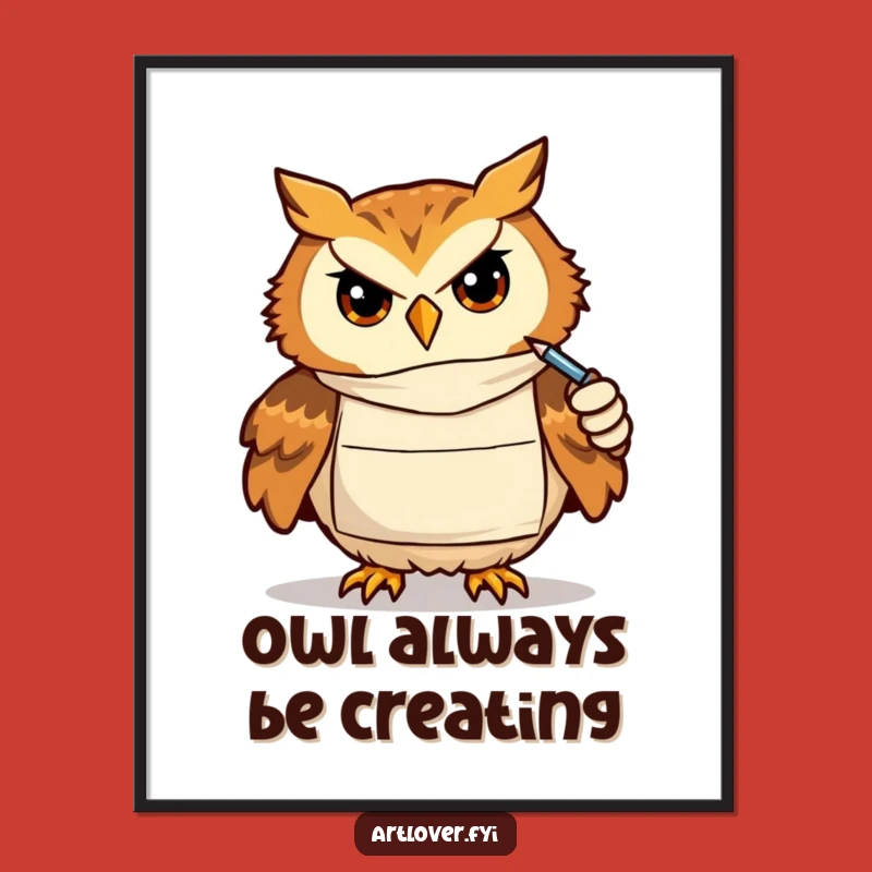 Free Printable Wall Art: Funny Owl Artist Drawing, Focused DIY Downloadable Decor