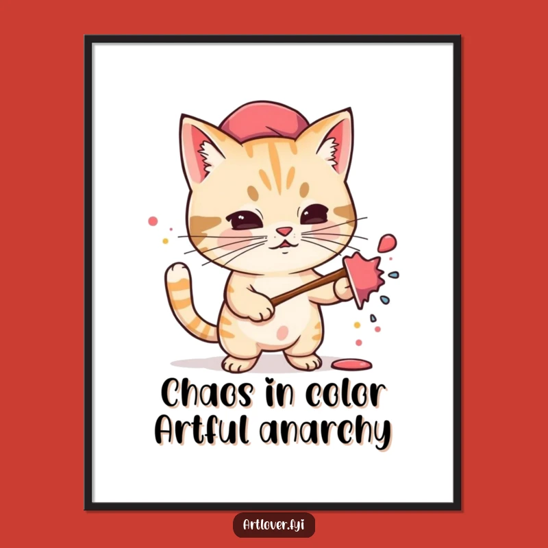 Funny Free Printable Wall Art: Cat Artist Splattering Paint, Quirky Downloadable Home Decor