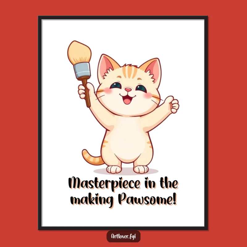 Funny Free Printable Wall Art: Happy Kitten Artist, Downloadable DIY Decor