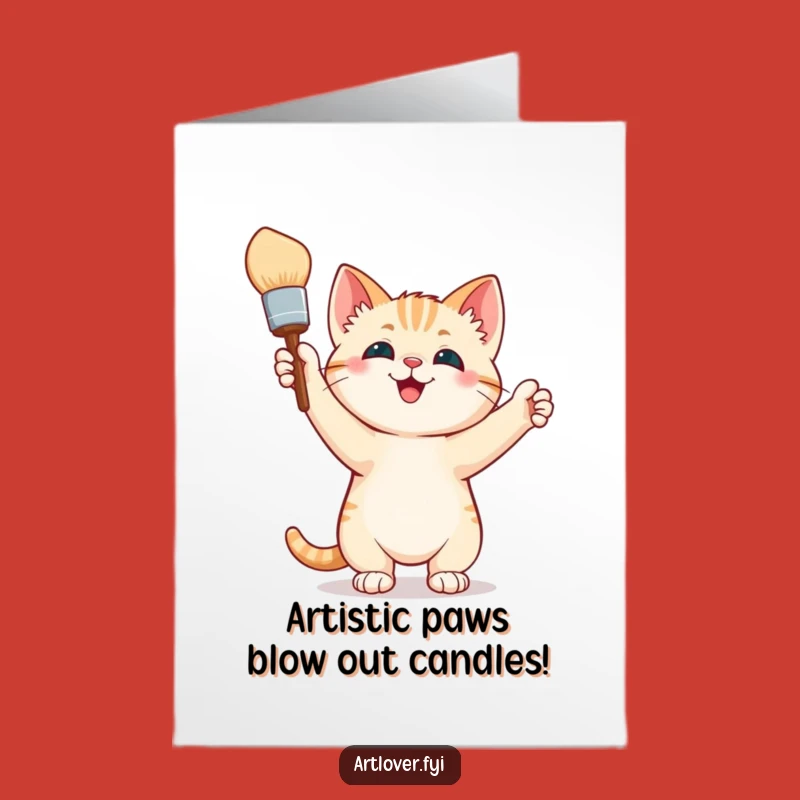 Free Printable Birthday Card: Happy Kitten Artist, Funny DIY Downloadable Gift