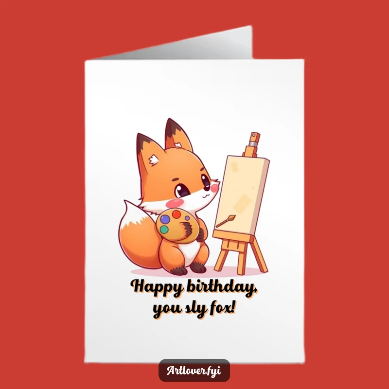 Free Printable Birthday Card: Artsy Fox Painter Funny Downloadable Gift!