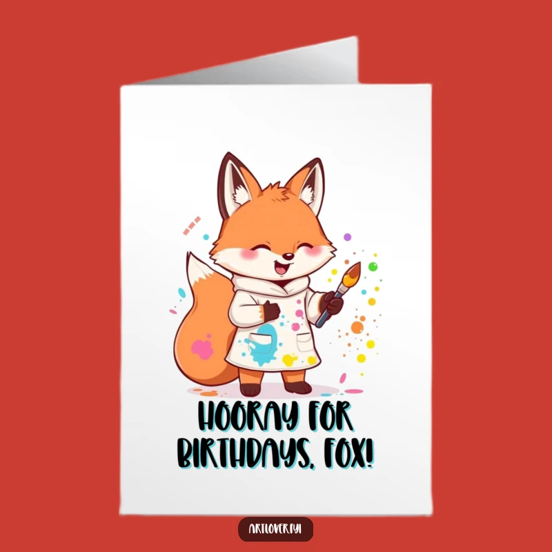 Free Printable Birthday Card: Fox Artist & Paint, Perfect DIY Gift