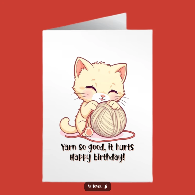 Free Printable Birthday Card: Funny Kitten Sculpting Yarn, Hilarious DIY Downloadable Gift