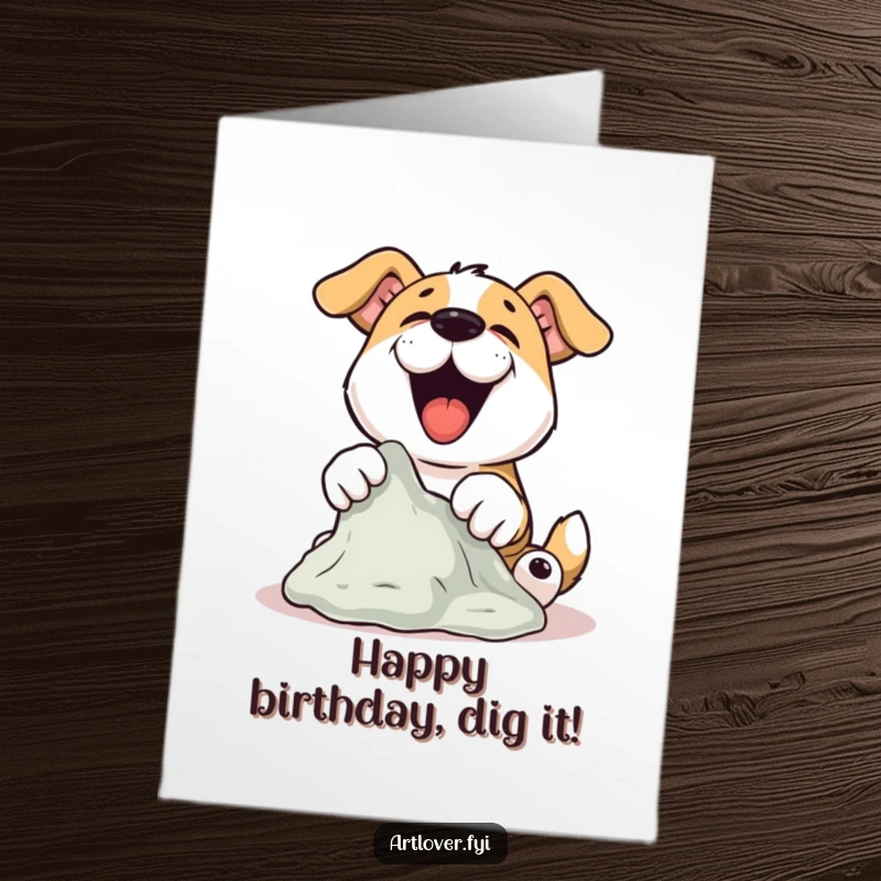 Funny Free Printable Dog Sculptor Birthday Card: A happy dog is engrossed in sculpting a fun shape from clay with its paws.