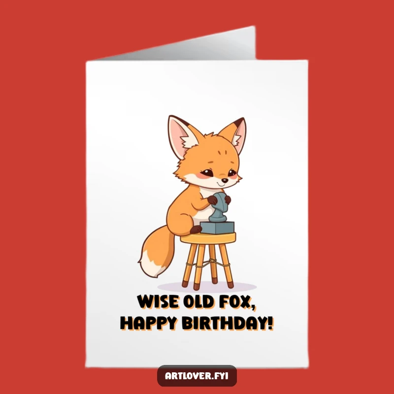 Free Printable Fox Art Critic Birthday Card: Funny Sculpture Viewer Downloadable Gift