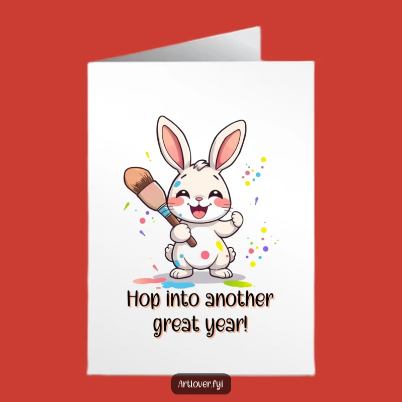Free Printable Rabbit Painter Birthday Card: Joyful Cartoon Downloadable Gift