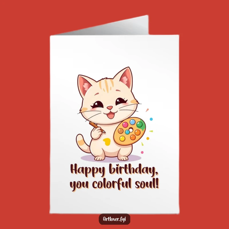 Free Printable Birthday Card: Artistic Cat! Funny Downloadable Gift for Creative Souls