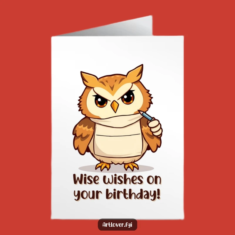 Free Printable Birthday Card: Focused Owl Artist, Creative DIY Downloadable Gift
