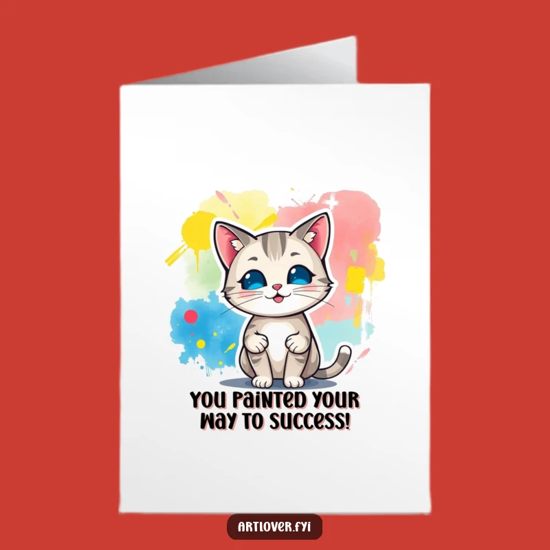 Free Printable Congrats Card: Feline Artist, Abstract Art, Downloadable Gift