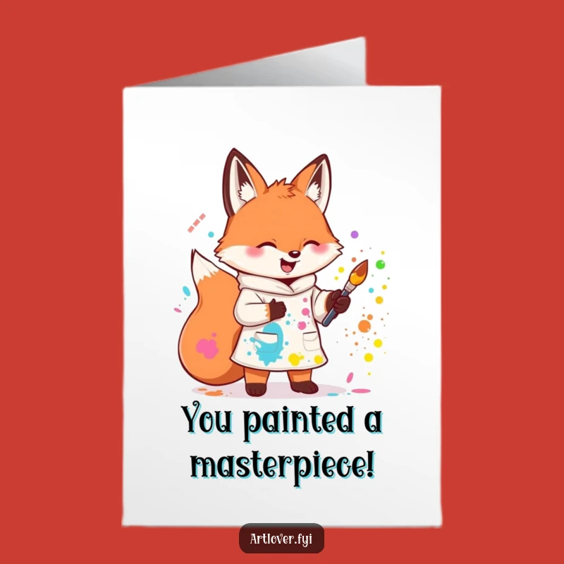 Free Printable Congrats Card: Fox's Colorful Creation, Downloadable Art