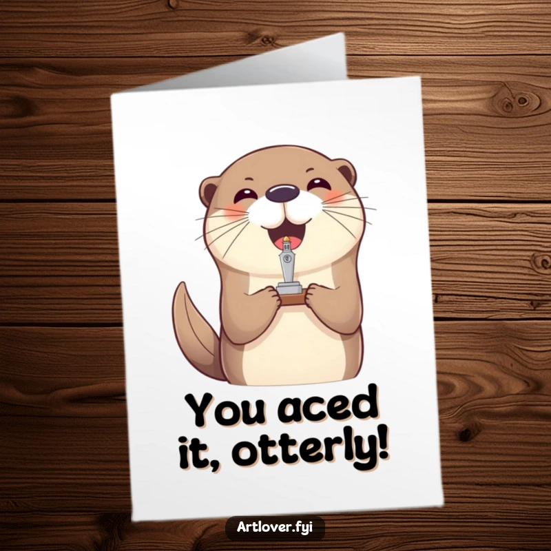 Funny Free Printable Congrats Card: Joyful otter balancing a miniature sculpture on its nose, a hilarious congratulations design.