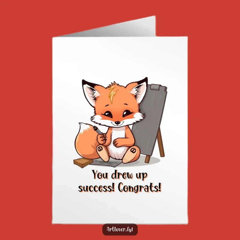 Free Printable Congrats Card: Mischievous Fox Cub Artist, Funny Downloadable Gift
