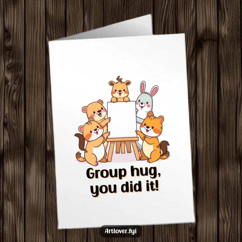 Funny Free Printable Congratulations Card: A group of delighted animals points and smiles, celebrating a wonderful achievement.
