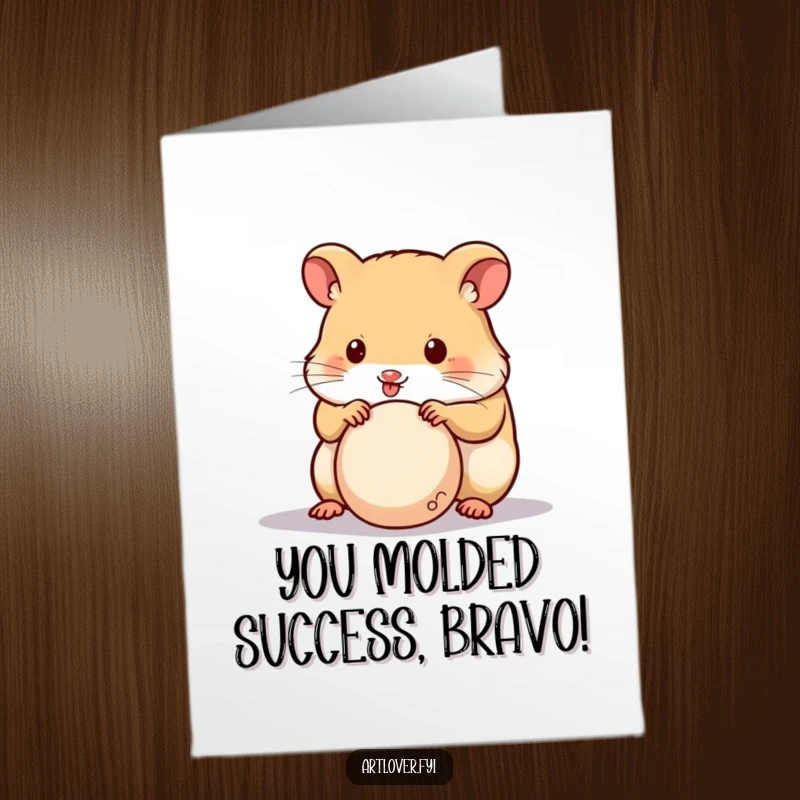 Funny Free Printable Hamster Sculptor Congratulations Card: A hamster artist focused on sculpting a tiny, perfect ball of clay.