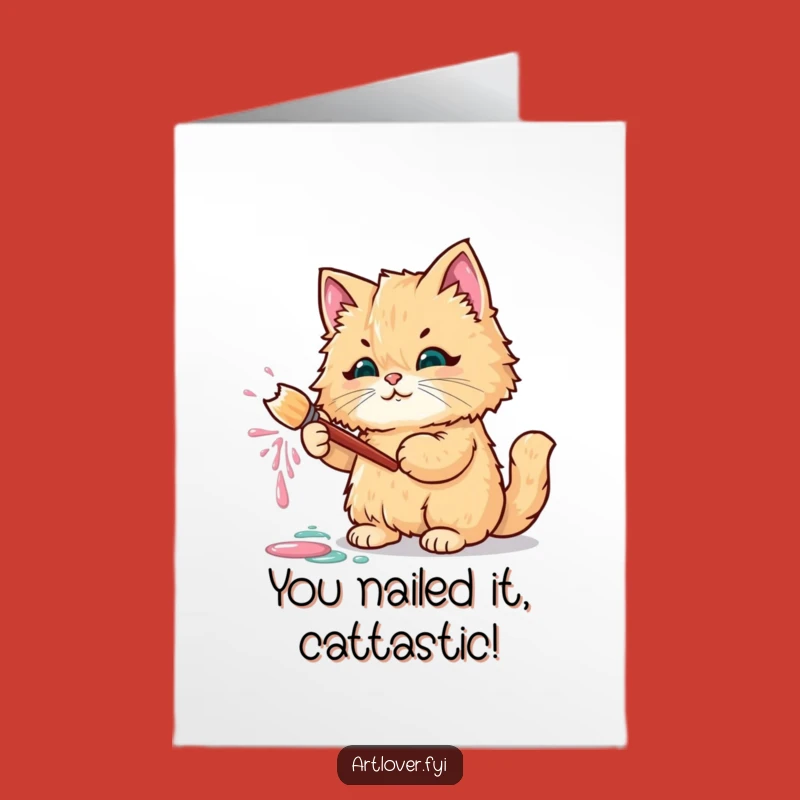 Free Printable Congrats Card: Cat Artist - Creative Success!