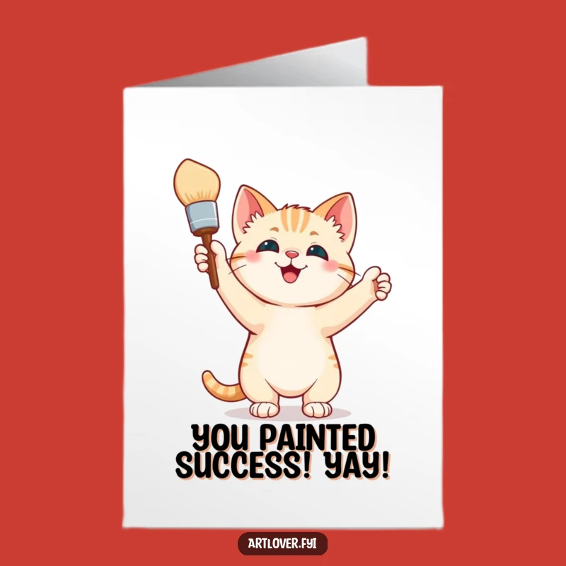 Free Printable Congrats Card: Triumphant Kitten Artist, Funny DIY Downloadable