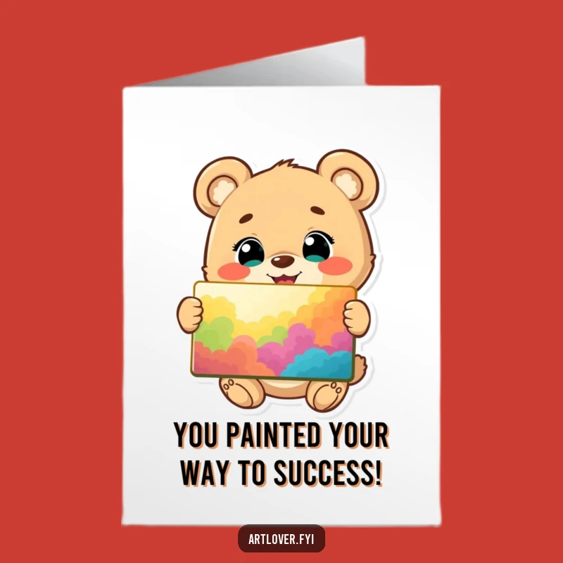 Free Printable Congrats Card: Joyful Bear Cub Artist, Celebratory Art, DIY Achievement Gift