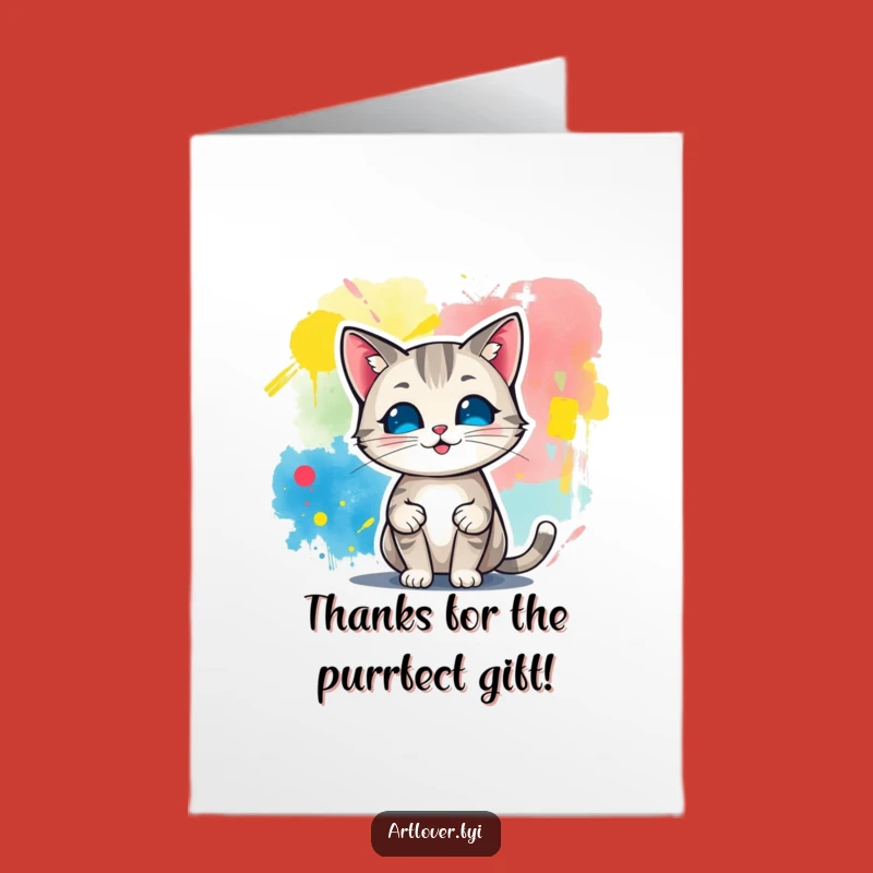 Free Printable Thank You Card: Cat Artist, Abstract Masterpiece, Downloadable Gift