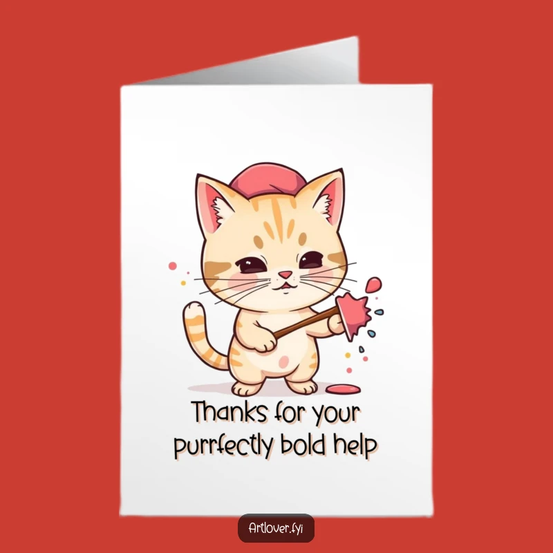 Free Printable Thank You Card: Funny Cat Artist, Paint Splatter Design, DIY Appreciation Gift