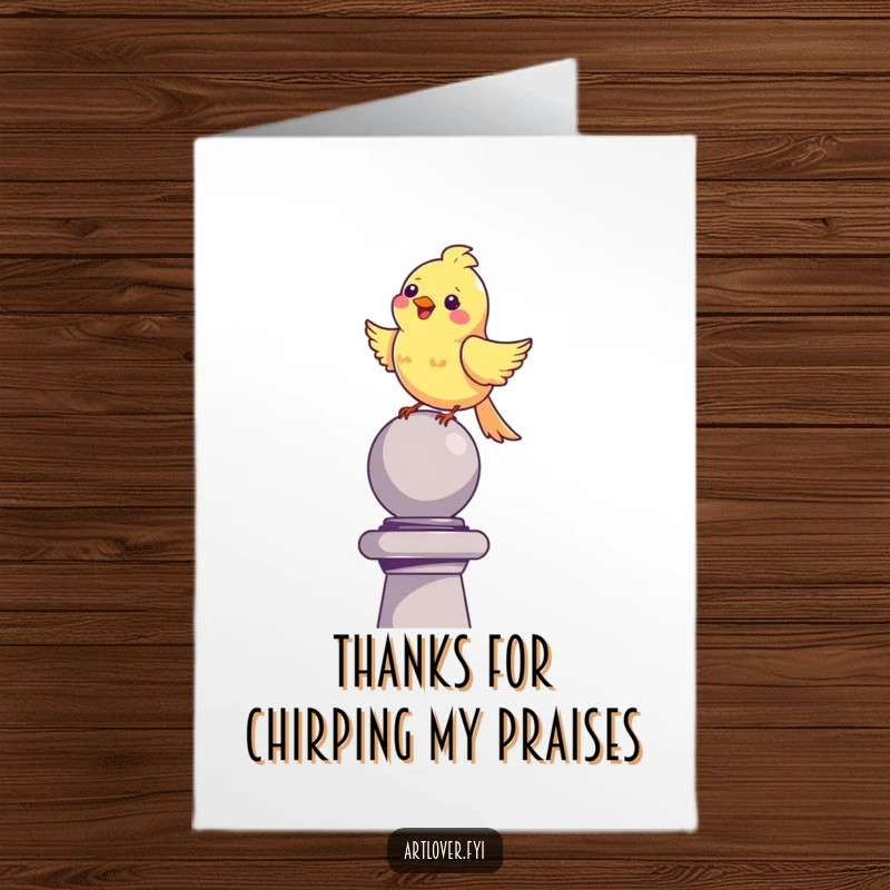 Funny Free Printable Thank You Card: Happy bird perched on art, chirping merrily to convey heartfelt thanks humorously.